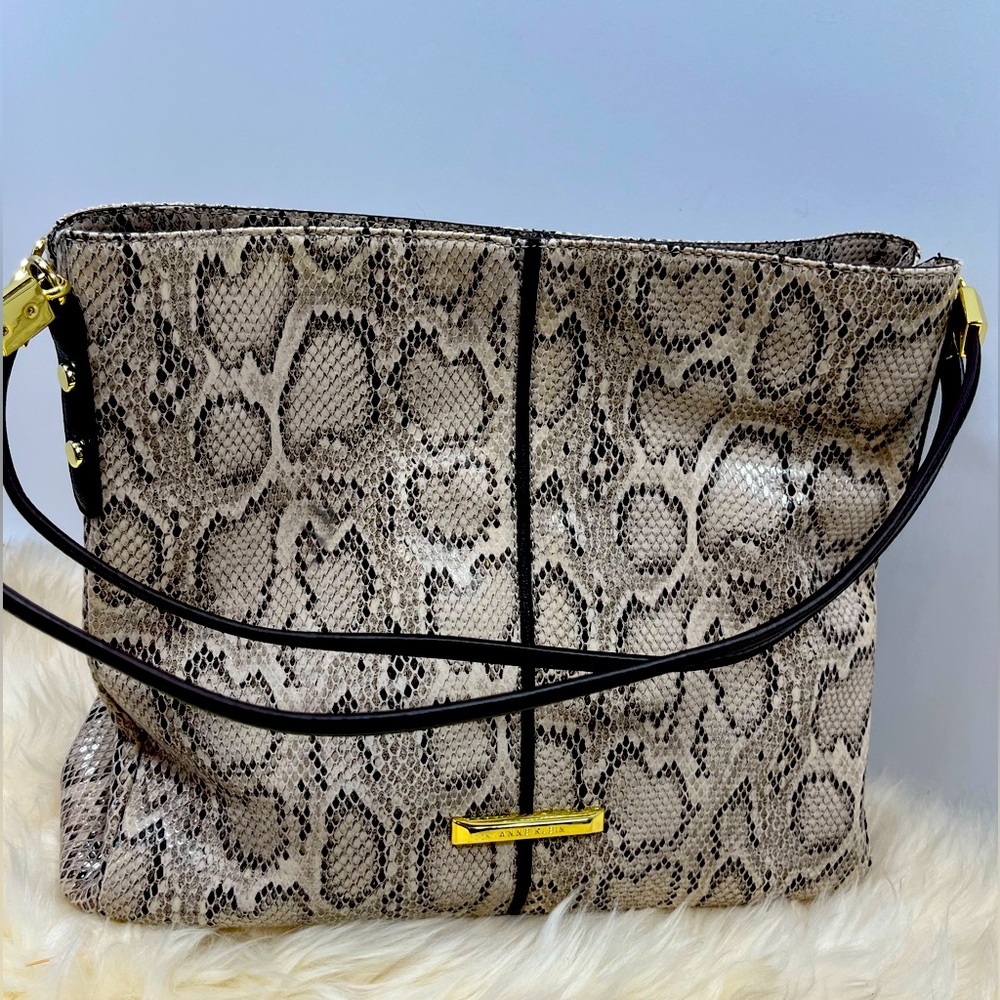 Anne Klein Vegan Leather Faux Python Embossed Hobo Shoulder Bag